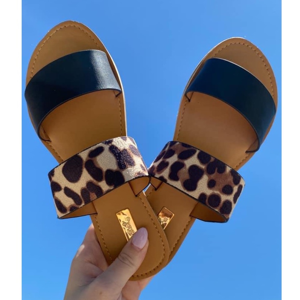 Qupid Brand Black Leopard Sandals